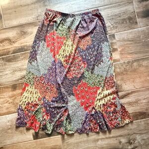 Miss Ashley Women Y2K Whimsigoth Peacock Paisley‎ Ruffle Midi Skirt, Multi, XL
